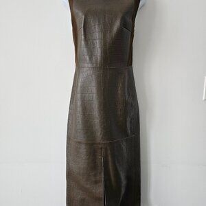 New JASON WU Leather Wool Combo Army Green Sleeveless Crew Neck Sheath Dress 10